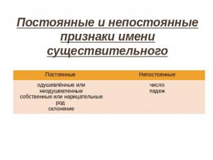 Постоянные и непостоянные признаки имени существительного