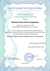 Сертификат о прохождении обучения курсов ДО