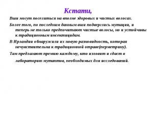 Кстати, Вши могут поселиться на вполне здоровых и чистых волосах. Более того, по