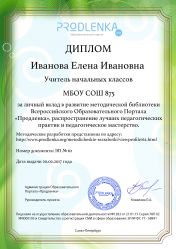 Диплом за личный вклад в развитие методической библиотеки