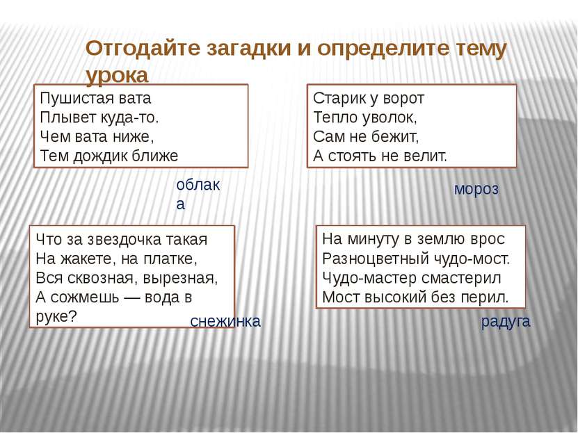 Пушистая вата Плывет куда-то. Чем вата ниже, Тем дождик ближе Что за звездочк. 