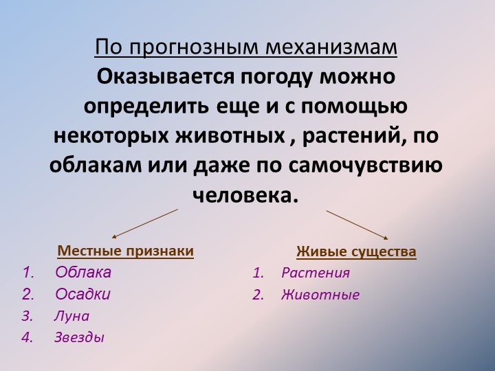 По прогнозным механизмам Оказывается погоду можно определить еще и с помощью