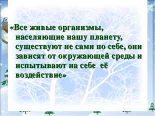 &laquo;Все живые организмы, населяющие нашу планету, существуют не сами по себе, о