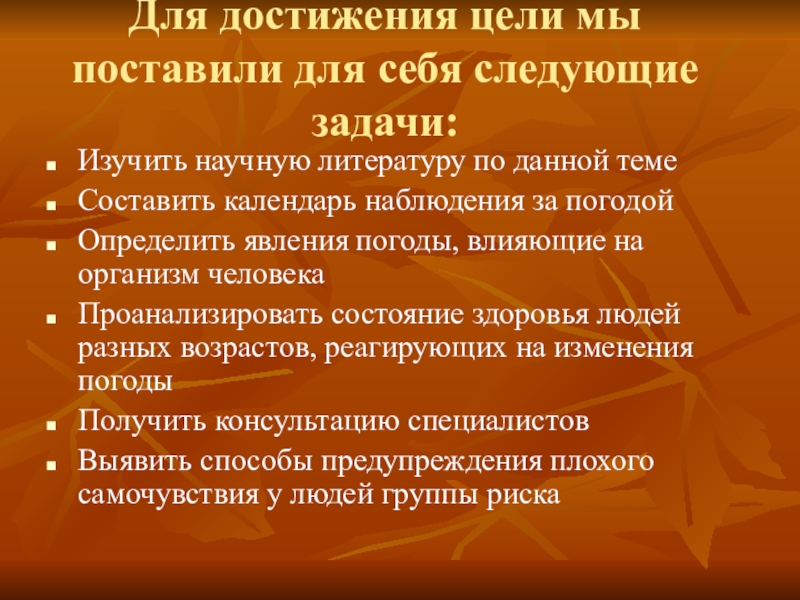 Для достижения цели мы поставили для себя