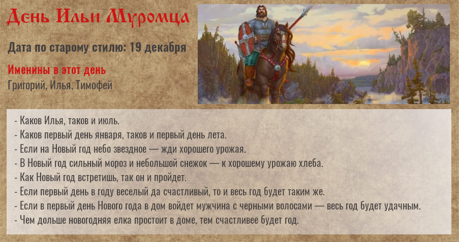 1 января — Новый год, день Ильи Муромца