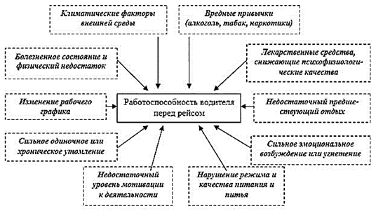 Основные факторы, снижающие работоспособность водителя