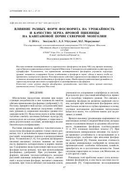 ВЛИЯНИЕ РАЗНЫХ ФОРМ ФОСФОРИТА НА УРОЖАЙНОСТЬ И КАЧЕСТВО ЗЕРНА ЯРОВОЙ ПШЕНИЦЫ НА КАШТАНОВОЙ ПОЧВЕ СЕВЕРНОЙ МОНГОЛИИ - тема научной статьи по сельскому и лесному хозяйству из журнала Агрохимия