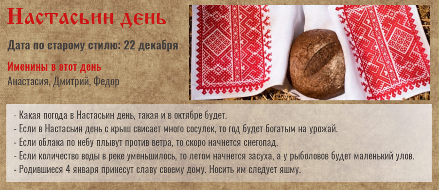 4 января — Настасьин день
