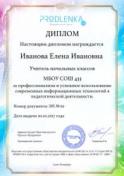 Диплом за успешное использование современных информационных образовательных технологий