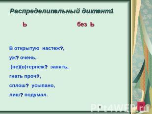 Распределительный диктант 1В открытую настеж?, уж? очень, (не)(в)терпеж? занять,