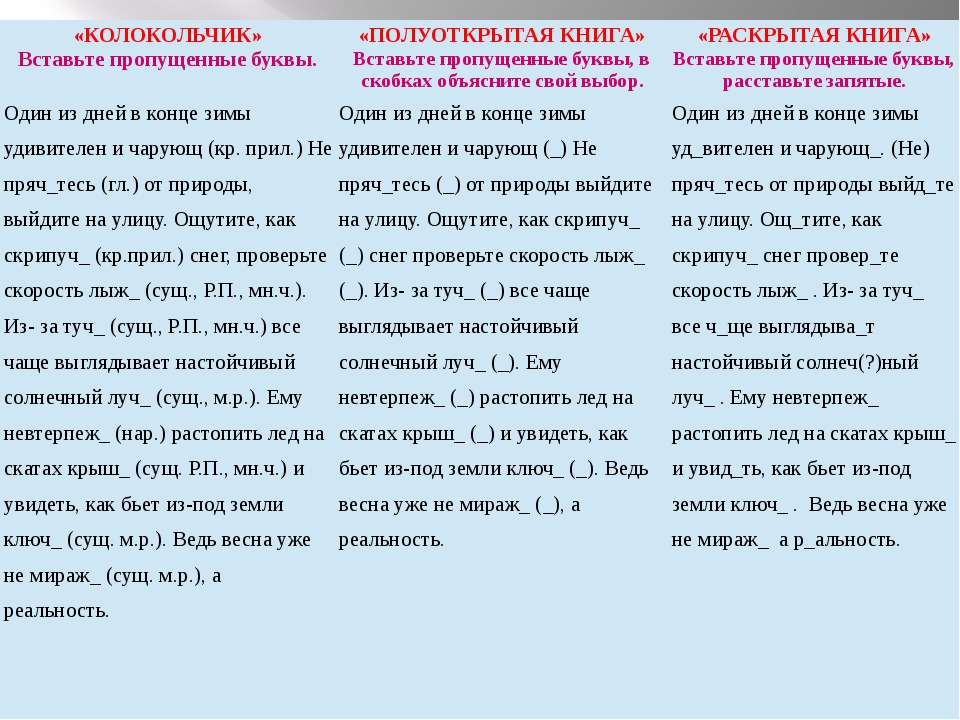 &laquo;КОЛОКОЛЬЧИК&raquo; Вставьте пропущенные буквы. &laquo;ПОЛУОТКРЫТАЯ КНИГА&raquo; Вставьте пропу. 